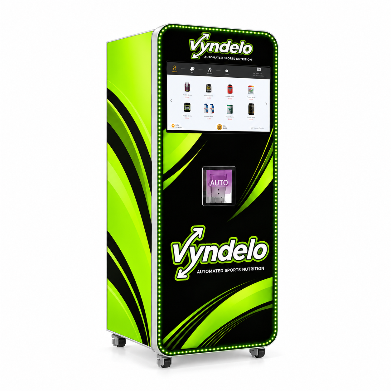 Vyndelo-proteïneshakeautomaat van voren en links