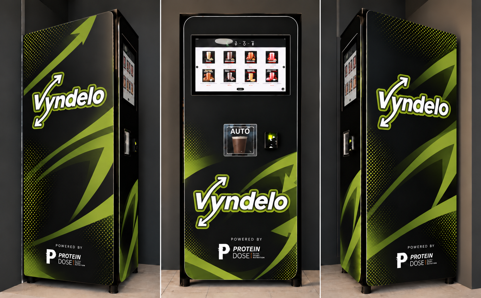 Zijaanzicht van het zwart-limoengroene Vyndelo-ontwerp